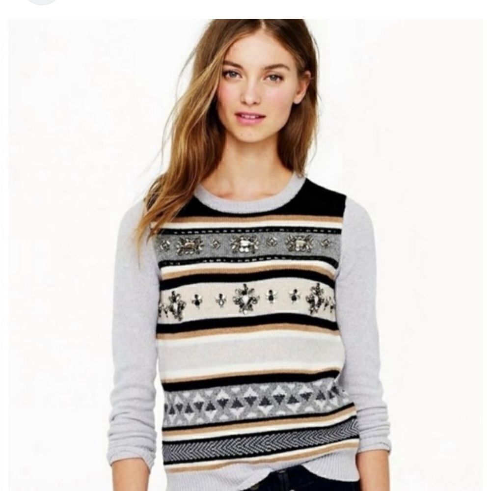 J Crew jeweled fair isle wool sweater Sz XS/S